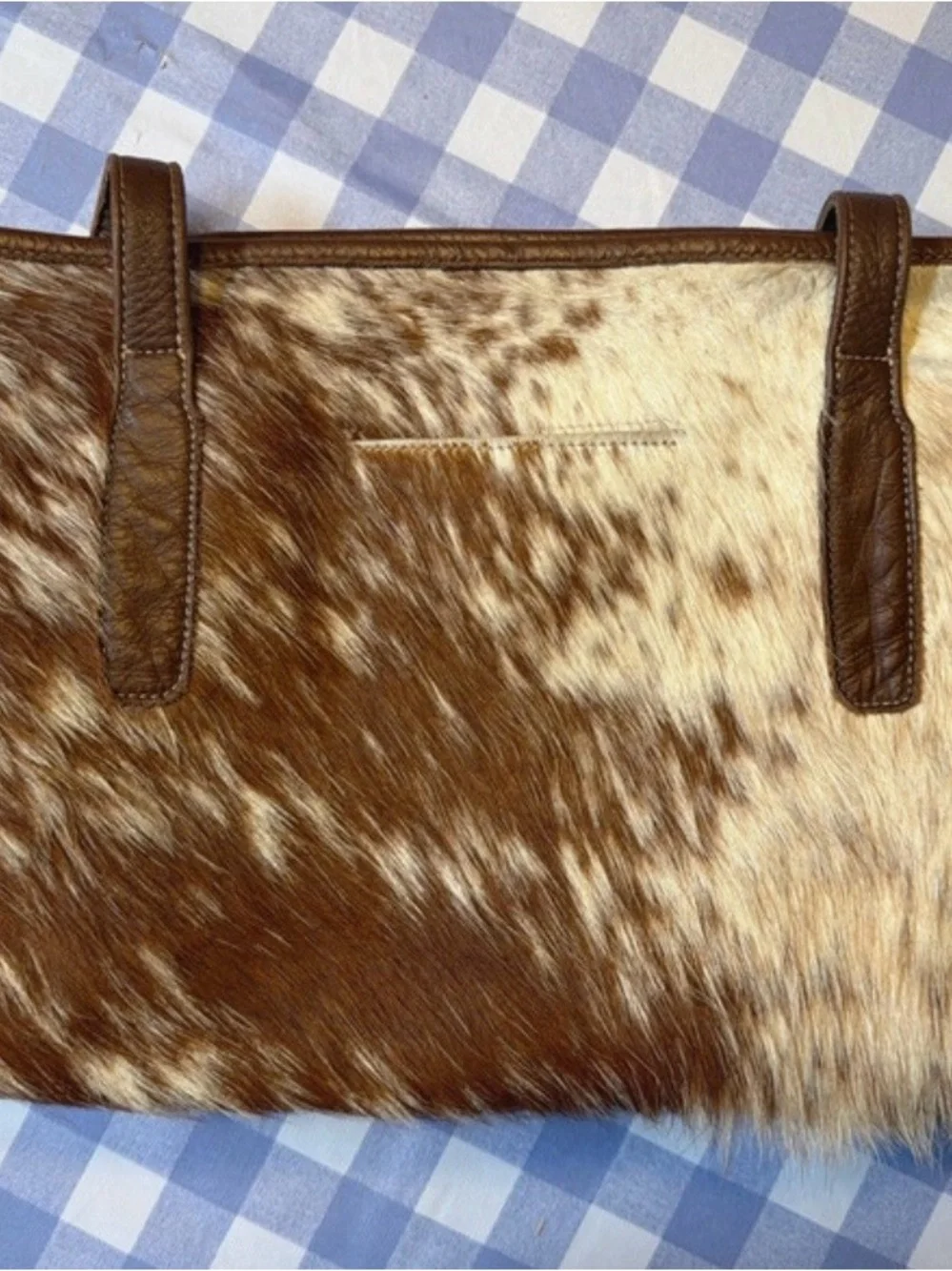 Brown and Cream Leather Haircalf Tote Bag